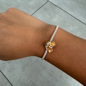 Pandora Snake Chain Slider Bracelet w/ Disney Mickey Mouse Pumpkin Charm